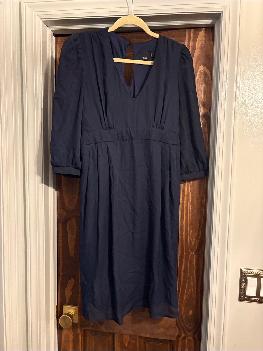 ASOS Maternity Navy V-Neck Long Sleeve Midi Dress- please read size note